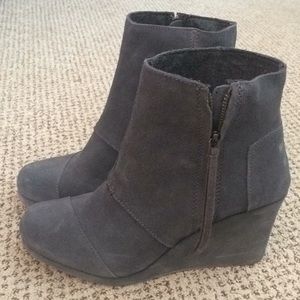 Toms Dark Grey Suede Desert Wedge Bootie